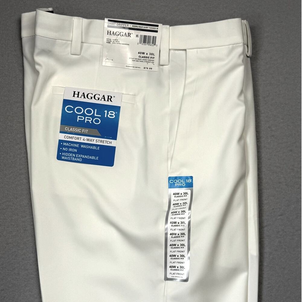 Haggar Men's 18 PRO Classic-Fit Expandable Waist Dress Pants White 40x30 $70